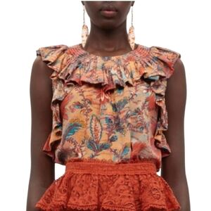 Ulla Johnson Tulip Floral Silk Ruffle Blouse